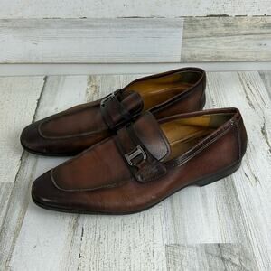 Magnanni Mens 10.5 Raso 11 Italian brown hand painted Leather loafer work dress